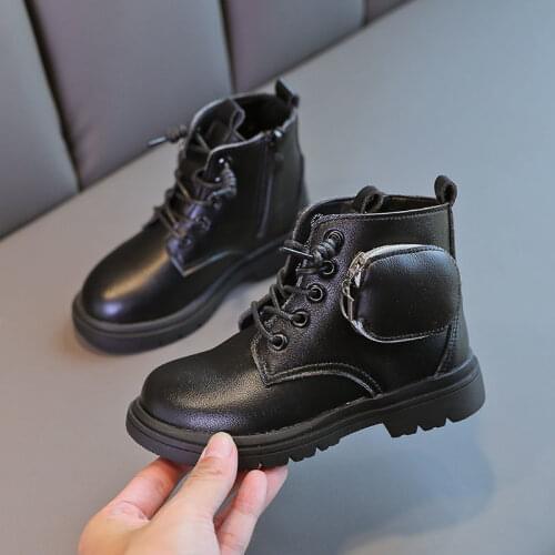 Girls Martin Boots 2021 Winter Autumn New Little Princess Single Boots British Style Fashion Children Pockets Short Boots