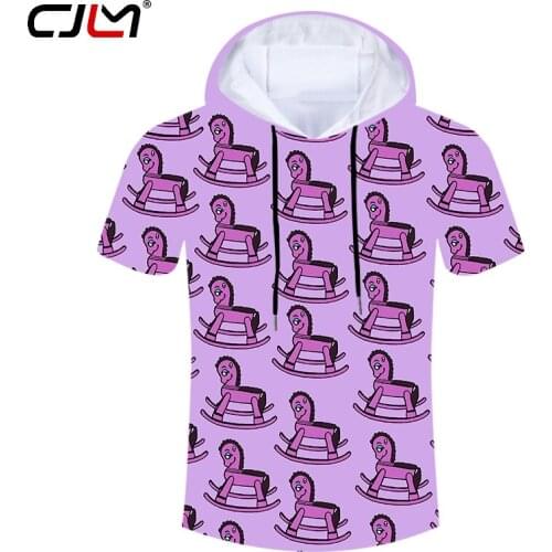 CJLM Hot Sale Mens Hooded Tshirt Wholesale 3D Full Printed Man Tee Shirt Purple Wooden Horse Geometric Arrangement