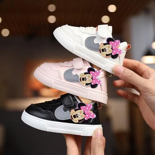 Disney childrens cartoon girl sneakers Mickey Mouse casual cotton shoes plus cashmere warm baby first walker