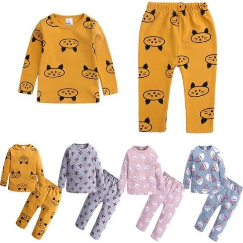 Kids Pajamas Clothes For Girls Boys Cartoon Print Pajama Sets Cotton Casual Homewear Sleepwear Long Sleeve 2 Pcs Autumn Costume