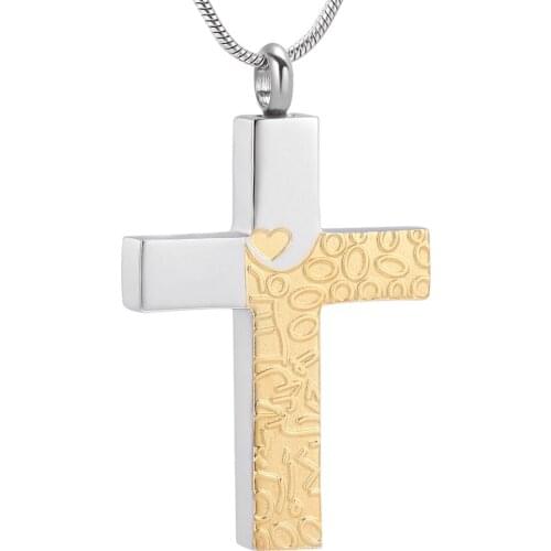 IJD10037 Gold Cross Cremation Jewelry Pendant Locket for Ashes Hair Keepsakes Jewelry Human Pet Remaining