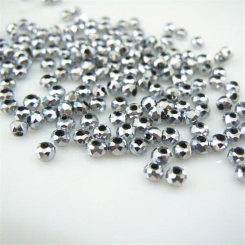 Isywaka Shining Silver Color 1800pcs 2mm Rondelle Austria faceted Crystal Glass Beads Loose Spacer Round Bead for Jewelry Making