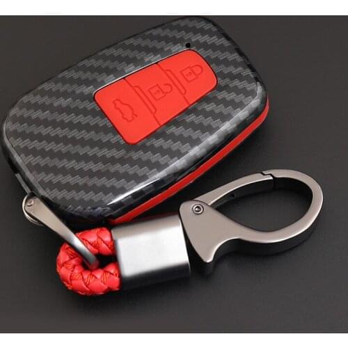 ABS Carbon Fiber Shell+Silicone Cover Remote Key Holder Fob Case&KeyChain For Toyota Camry /Prado 2018-2019
