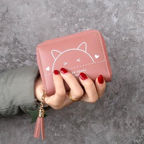 Wallet Women Cartoon Tassel Zipper Female Short Cute Style Coin Purses Ladies Hot Sale Solid Color Mini Card Holder Money Clip