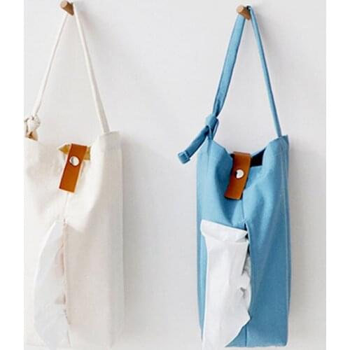 Creative Simple Canvas Tissue Box Household Storage Bag Organizers Box Car Hanging Pumping Box Toilet Paper Holder