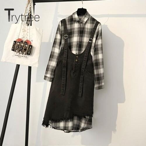 Trytree 2020 Summer Women Strap Dress Casual A-line Solid Irregular Tassel Fashion All-Purpose Style Mini Cowboy Strap Dress