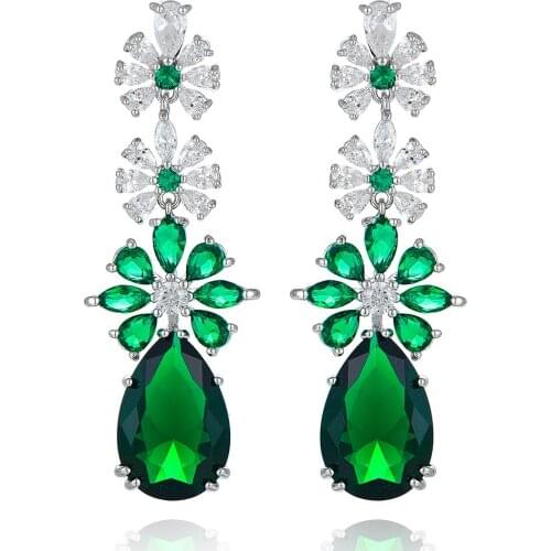 Trendy Popular precious gorgeous Green crystal Pendant Earring Mirco Paved Microl Zirconia Earrings For Women Jewelry