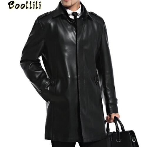 2020 Autumn Mens Leather Jacket Casual Long PU Leaher Jacket Business Single Breasted Jaqueta Couro Masculino Plus Size