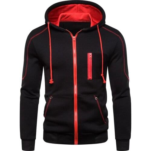 Mens Hoodie Fall/Winter New Contrast Color Trend Mens Casual Cardigan Hooded Sweatshirt Fashion Brand Hoodi Men Streetwear