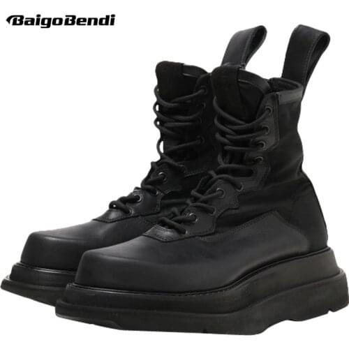 Hight End Genuine Leather Mid-calf Men Boots Cool Boy Trendy Thick Heel Snow Boots Winter Fur Casual Shoes Man
