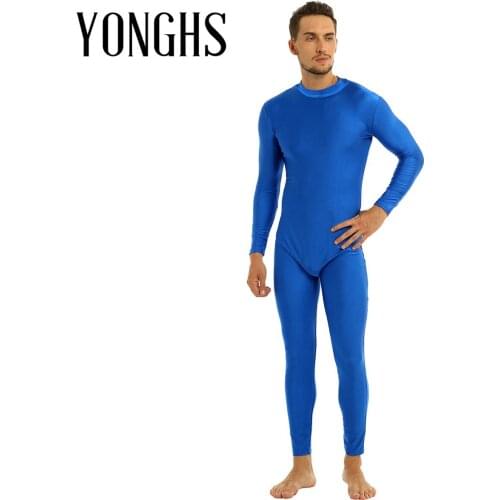 Mens Adults Gymnastics Dance Bodysuit Well Fit One Piece Mock Neck Long Sleeve Skin-Tight Solid Color Unitard Bodysuit Dancewear