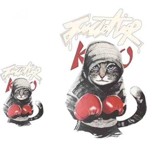 Boxing cat PVC Fabric Patch deal with it Clothes Heat Transfer Printing T shirt girl iron on patches for clothing women Stickers