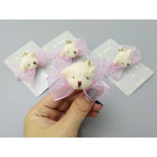 Wholesale Boutique 10pcs Pink Fashion Cute Tiaras Bear Hairpins Solid Bear Head Gauze Bow Princess Headwear Hair Accessories