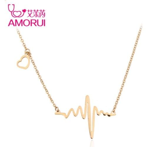 AMORUI Trendy Ladies Heart Necklaces Pendant Stainless Steel Necklace Women Fashion Jewelry Necklace