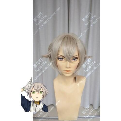 Anime Touken Ranbu Online Hotarumaru Cosplay Wigs Short Silvery Heat Resistant Synthetic Hair Wig + Wig Cap
