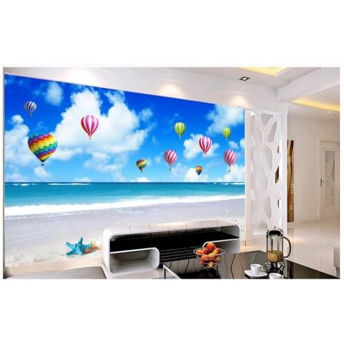 Custom 3D wallpaper murals Mediterranean landscapes wall Blue sky white sky hot air balloon TV wall backdrop bedroom decoration