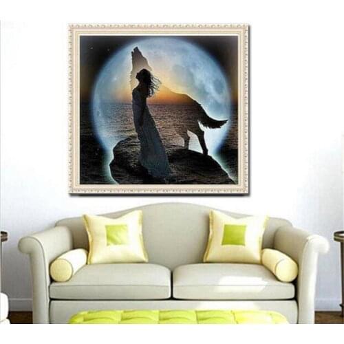 Seaside Wolf Woman Resin Diamond Embroidery Cross Stitch Painting DIY Wall Decor Embroidery Home Decor Accessories