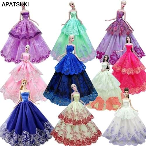 Colorful Lace Wedding Dress For Barbie Doll Outfits Clothes Princess Party Gown For 1/6 BJD Dollhouse Accessories Toys Gifts