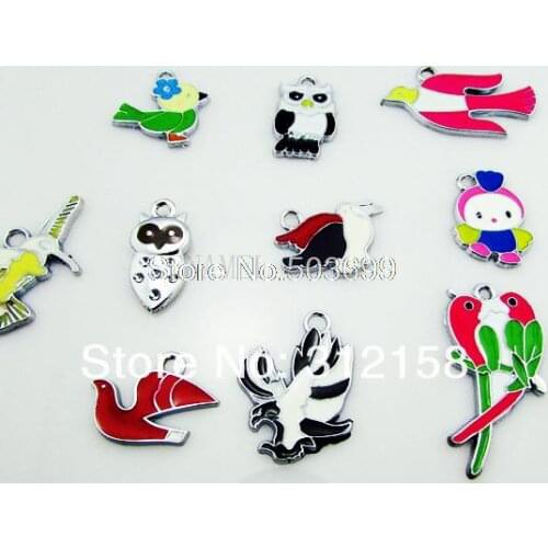 S28! Wholesale 100Pcs/Lots DIY Alloy Enamel mixed bird Charms Metal Charms