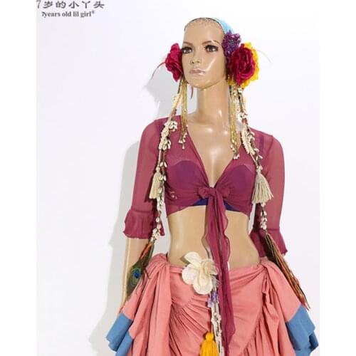 Mesh Belly Dance Top Momen Long Sleeves Belly Dance Flare Blouse Top BXX17-19