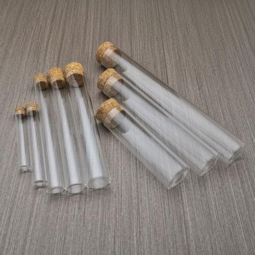 5pcs/10pcs DIA 12mm To 30mm Clear Lab Glass Test Tube with Cork Stoppers Flat Bottom Tubes In Laboratory Supplies