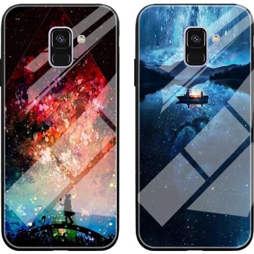 Glass Starry sky Silicone Case For Samsung Galaxy A7 2018 Luxury Coque Glass Cover Bumper For Samsung A6 A8 Plus