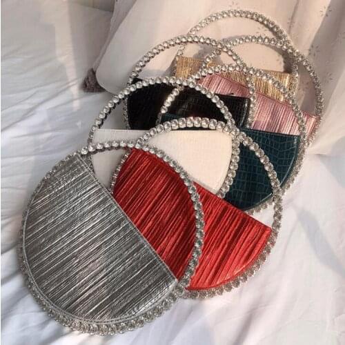 Rhinestone Circular Handle Evening Bag Women 2020 New Elegant Designer Diamonds Round Red Clutch Purse Ladies Chic Handbag Party