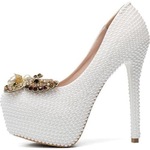 Women Pumps Thin High Heels White Sexy Sequined Cloth Slip On 14CM Round Toe Dress Office & Career Party Wedding shoes for women