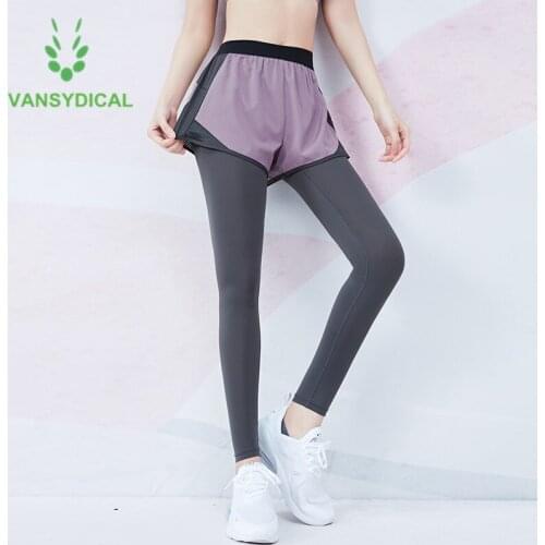 Vansydical Leggings Workout Sports Yoga Pants Womens 2 in 1 Gym Running Tights High Waist Fitness Training Jogging Sweatpants