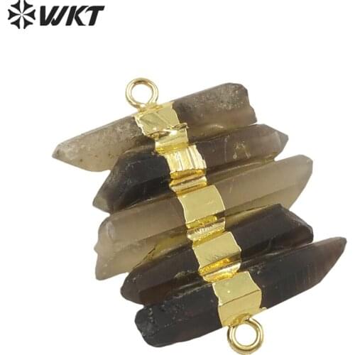 WT-P1690 WKT Natural Energy Spirit quartz statement pendant fashion gold electroplated Smoky quartz assemble stone pendants