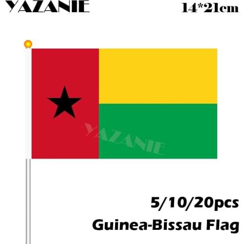 YAZANIE 14*21cm 5/10/20pcs Guinea-Bissau National Hand Flag Country National Waving Flag World Custom Wave Flag Small Banner