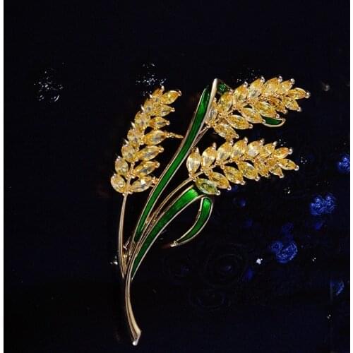 Blucome New Cubic Zircon Wheat Brooches Women Men Enamel Yellow Pink Flower Weddings Birdal Casual Office Brooch Pins Gifts