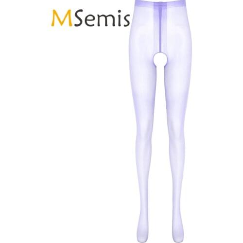 Womens Glossy Thin Crotchless Pantyhose See-Through Stretchy Slim Fit Tights Stocking Leggings Underwear