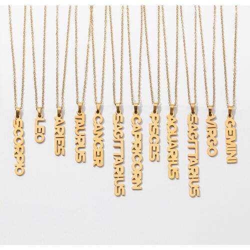 12 Zodiac Sign Necklaces For Women Men Stainless Steel Gold Constellations Pendant Necklace Horoscope Choker Gift Waterproof