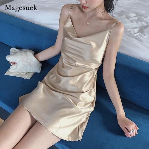 Silk Strap Sleeveless Evening Party Dress Summer Mini Dress Women Casual V Neck Sexy Dresses Women Clothing Robe Femme 14582