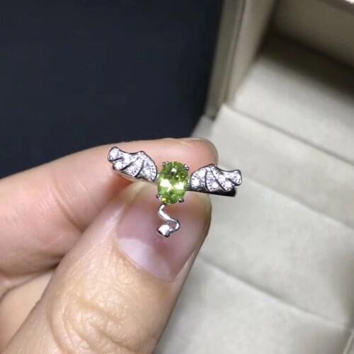 Natural green peridot gem Elegant Cute monster Ring S925 Silver Natural olivine Ring girl Womens party gift Rings fine Jewelry