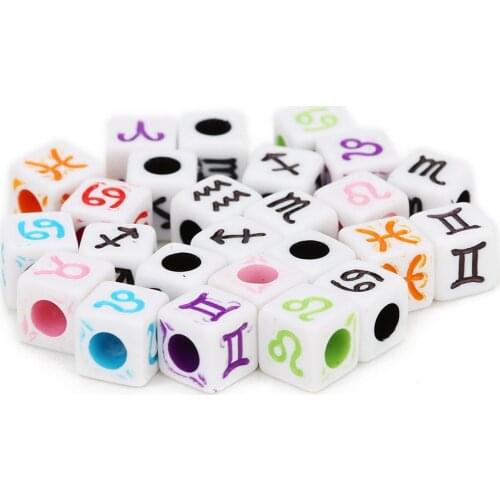 100 Pack Acrylic Zodiac Cube Beads For Jewelry Making Bracelet