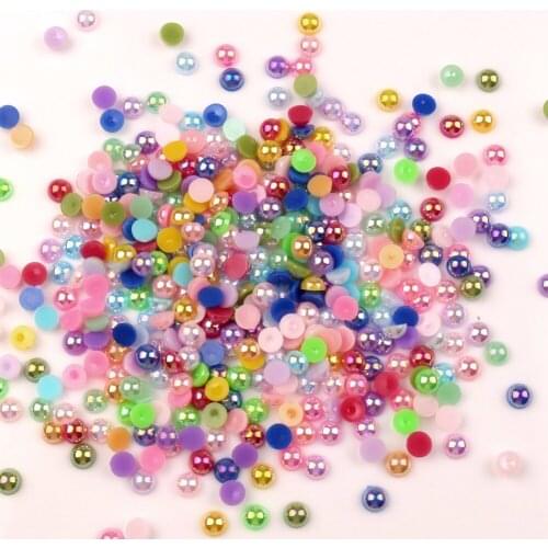 1000pcs 6mm Mixed AB Color Half Round Pearl Beads Craft FlatBack Cabochon Embellishments For Scrapbooking DIY Accessories