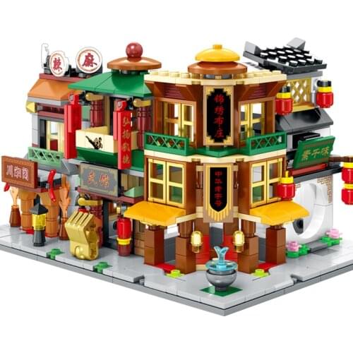 490Pcs Mini Street Building Blocks Toys For Kids Chinese Style Store Model Children DIY Creative Toy Compatible With Legoed City
