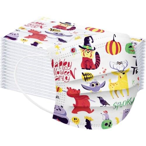 50pcs Cosplay 3ply Filters Cartoon Halloween Disposable Masks Kids Printed Funny Halloween Masks Masque Breathable Mascarillas