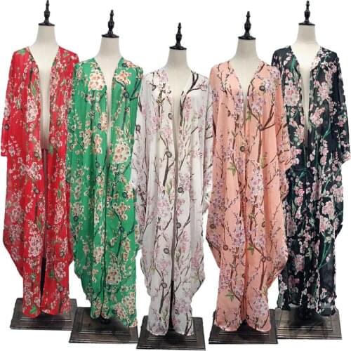 Abaya Dubai Kaftan Islam Long Batwing Floral Cardigan Muslim Hijab Dress Abayas For Women Jilbab Caftan Turkish Islamic Clothes