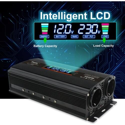 12v to 220v Inverter Modified Sine Wave Auto Inverter 2 EU AC Outlets LCD Display Camping Car Inverter With Insurance Inverter