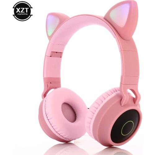 Cute Cat Bluetooth 5.0 Headset Hifi Music Stereo Wireless Headphones LED Light Girl Gift Headset For PC Mobile Phones With Mic