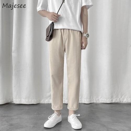 Straight Casual Pants Men Summer Ankle-length Trousers Male Solid Basic Daily High Street All-match Elastic Waist Ins Fashion BF