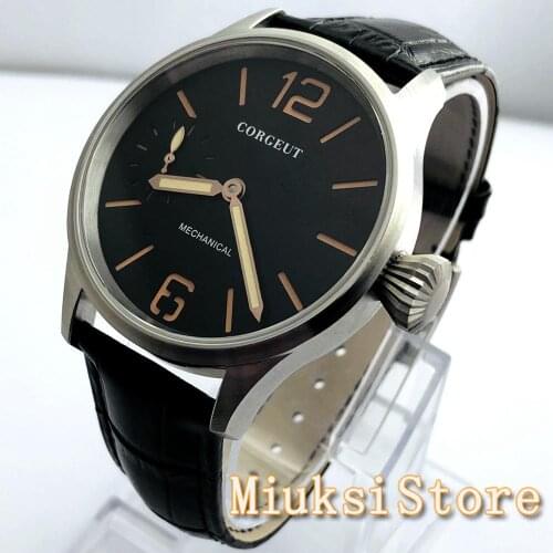 Corgeut new mens classic mechanical watch silver case sapphire glass black dial 17 jewelry 6497 movement mens watch