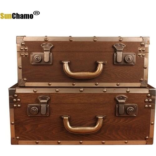 Creative Retro Wooden Suit Box Clothes Storage Box Luggage Case Wooden Decorations Vintage Bar Photography Props Window Display