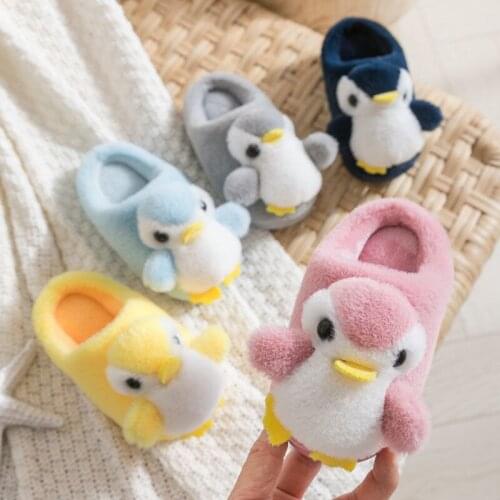 Kids Slippers Cute Penguin Comfortable Baby Winter Warm Cotton Shoes Boys And Girls House Indoor Fashion Animal Plush Slippers