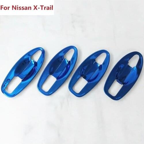 For Nissan X-Trail Rogue T32 2014 2015 2016 2017 Door Bowl Cover Trim Door Handle Decorate X Trail Chrome Blue 8pcs