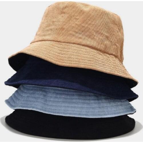 Reversible corduroy bucket hat cap casual two side wear blank fishermen hat outdoor sports solid beach paname sunhat droshipping