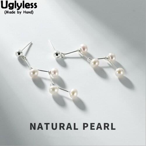 Uglyless Elegant Lady Natural Pearls Earrings Women Handmade Beading Earrings 100% Real Solid 925 Silver Fine Jewelry Gemstones